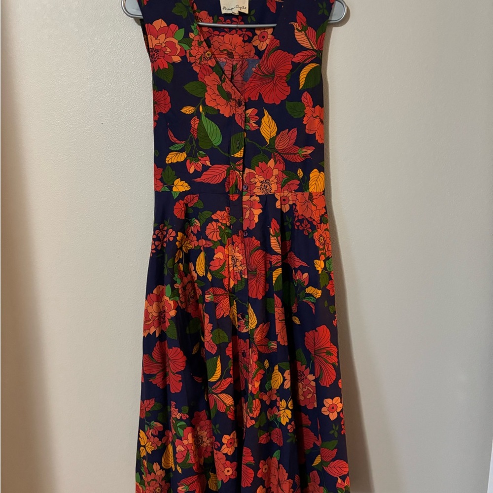 Button down V neck Floral Midi Dress